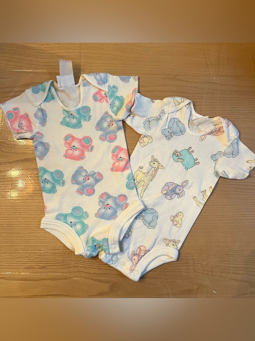 Two Vintage Carters Body Suit Onesies Pastel Animals And Teddy Bears